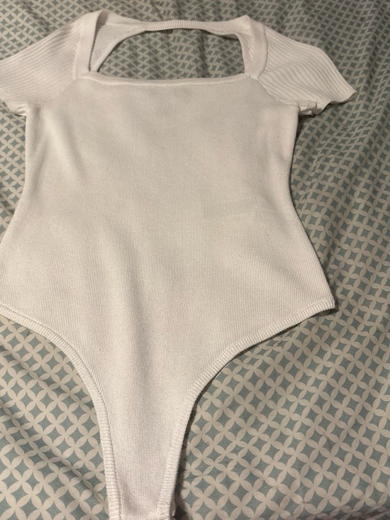 Forever 21 Tops - Forever 21 White Ribbed Square Neck Bodysuit